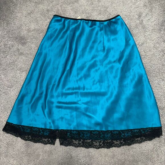 Vintage 90’s/2000’s Victoria’s Secret Satin Slip Skirt S Lace Slit Gold Label - Picture 5 of 7
